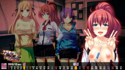 3girls ahegao ahegao_akume_chuudoku blonde_hair blue_eyes blue_hair breasts calendar collarbone copyright_name devil-seal green_eyes highres inui_chika large_breasts long_hair multiple_girls nipples ponytail purple_eyes red_hair sagara_ise shishido_reiko short_hair softhouse-seal syringe takamizawa_shouko tongue tongue_out rating:Explicit score:3 user:spiderfan