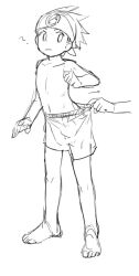 2boys armpits bandana bare_legs barefoot capcom child feet lan_hikari_(mega_man) legs male_focus mega_man_battle_network multiple_boys shota toes tomo_hiro topless_female underwear underwear_only underwear_pull
