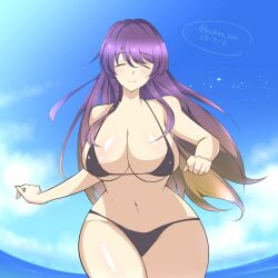  absurdres bikini black_bikini blonde_hair breasts closed_eyes closed_mouth gradient_hair hashiro_fumi highres hijiri_byakuren large_breasts long_hair multicolored_hair purple_hair sidelocks smile swimsuit touhou wide_hips 