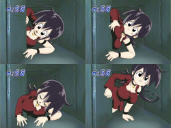 1girl anime_screenshot armband breast_hold breasts choker cleavage covered_erect_nipples crawling dress duel_masters large_breasts long_hair long_sleeves oppai_loli red_dress single_sleeve solo solo_focus stuck tagme tasogare_mimi ventilation_shaft wristband rating:Questionable score:39 user:danbooru
