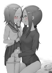 2girls ^^^ age_difference babu blush closed_eyes clothes_lift female_focus fingering greyscale highres incest karakai_jouzu_no_(moto)_takagi-san karakai_jouzu_no_takagi-san lifting_own_clothes loli long_hair long_sleeves monochrome mother_and_daughter multiple_girls nishikata_chii no_pants onee-loli panties panty_pull pussy_juice school_uniform serafuku sex_toy short_hair skirt skirt_lift smile spot_color takagi-san underwear yuri rating:Explicit score:1759 user:danbooru