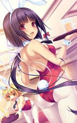 2girls arisegawa_arle back bare_back bare_shoulders boku_to_koi_suru_ponkotsu_akuma. game_cg highres leotard multiple_girls playboy_bunny sayori_(neko_works) shibasaki_rin tagme rating:Sensitive score:24 user:GWARP