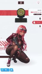  1girl animated ass ass_shake bouncing_ass bouncing_breasts bra breasts brown_eyes crossed_legs dark-skinned_female dark_skin firing gameplay goddess_of_victory:_nikke gun high_heels highres huge_ass jacket japanese_text jiggle kneeling large_breasts legs lipstick long_hair makeup official_art pantyhose red_hair red_jacket revealing_clothes shooting_range smile sound stubby_grip submachine_gun sunglasses suppressor target thighs thong torn_clothes torn_legwear underwear vertical_forward_grip video volume_(nikke) weapon  rating:Sensitive score:229 user:darktempleguardian