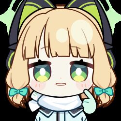  1girl ^_^ animal_ear_headphones animal_ears animated animated_gif aqua_jacket blonde_hair blue_archive blunt_bangs blunt_ends blush_stickers bow bright_pupils cat_ear_headphones cat_ears chunye_haruya closed_eyes closing_eyes comedic_sweatdrop commission disembodied_hand dot_nose fake_animal_ears gloves green_bow green_eyes green_gloves green_halo hair_bow halo headphones index_finger_raised jacket looking_at_viewer low-tied_sidelocks lowres midori_(blue_archive) midori_(winter)_(blue_archive) missing_commentary nervous_smile official_alternate_costume parted_lips scarf second-party_source short_hair sidelocks simple_background smile solo text_print transparent_background upper_body white_mouth white_pupils white_scarf winter_clothes 