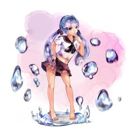 00s 1girl bad_id bad_pixiv_id barefoot blue_eyes blue_hair bottle_miku feet female_focus fish hair_ribbon hand_on_own_hip hatsune_miku highres liquid_hair long_hair matching_hair/eyes mebin midriff navel panties pantyshot reflection ribbon school_uniform serafuku skirt solo standing striped_clothes striped_panties twintails underwear upskirt very_long_hair vocaloid water rating:Sensitive score:11 user:danbooru