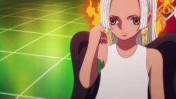  animated black_wings dark-skinned_female dark_skin dress earrings fire hair_flip jewelry long_hair one_piece s-snake seraphim_(one_piece) sleeveless sleeveless_dress snake_earrings star-shaped_pupils star_(symbol) symbol-shaped_pupils tagme video white_hair wings  rating:General score:7 user:Narukovore