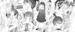  1boy 1girl absurdres age_difference bar_censor blunt_bangs blush censored completely_nude cum cum_on_hair deepthroat dot_nose ejaculation erection fellatio flat_chest full_body greyscale heart heart-shaped_pupils highres loli long_hair long_skirt long_sleeves looking_at_viewer male_pubic_hair masuda_(yousaytwosin) monochrome motion_lines multiple_views muscular muscular_male nipples nude one_eye_closed oral original penis pleated_skirt ponytail pov pov_crotch pubic_hair shirt size_difference skirt socks squatting standing symbol-shaped_pupils testicles translation_request 