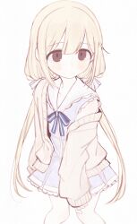 1girl blonde_hair blue_dress cardigan commentary_request dress futaba_anzu hair_ribbon highres idolmaster idolmaster_cinderella_girls long_hair looking_at_viewer ribbon sailor_collar simple_background solo tsuchi_(sh_spica1) twintails very_long_hair white_background white_ribbon white_sailor_collar yellow_cardigan rating:General score:4 user:danbooru