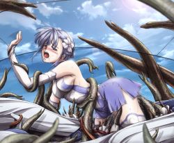 10s 1girl bare_shoulders bent_over blue_dress clothed_sex cum cum_in_ass cum_in_pussy dress elbow_gloves faith_(sbi) female_focus fin_e_ld_si_laffinty gloves hair_ornament half-closed_eyes mall_link_suit mecha_pilot_suit ocean open_mouth purple_eyes rape rinne_no_lagrange saliva silver_hair slime_(substance) solo standing tears tentacle_sex tentacles water white_gloves rating:Explicit score:78 user:TiTaNz