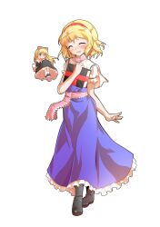  1girl alice_margatroid alphes_(style) bare_arms black_boots blonde_hair blue_dress blush book boots capelet commentary_request dairi doll dress frilled_dress frilled_sleeves frills full_body hair_between_eyes hairband hand_up highres holding holding_book jewelry large_variant_set parody puffy_short_sleeves puffy_sleeves red_hairband ring shanghai_doll short_hair short_sleeves solo standing style_parody tachi-e thumb_ring touhou transparent_background variant_set white_capelet 