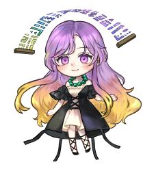  1girl bead_necklace beads blonde_hair dress full_body gonglijeongli gradient_hair highres hijiri_byakuren jewelry layered_dress looking_at_viewer multicolored_hair necklace purple_eyes purple_hair smile solo touhou two-tone_hair white_background 