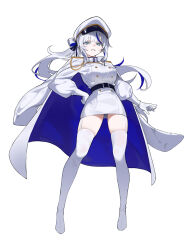  1girl 4string_guitar0 aiguillette aokumo_rin belt black_belt black_ribbon blue_coat blue_eyes blue_hair breasts buttons coat coat_on_shoulders colored_inner_hair commentary double-breasted floating_hair full_body garter_straps gloves grey_hair grin hair_ribbon hair_rings hand_on_own_hip hat highres jacket large_breasts long_hair long_sleeves looking_at_viewer military_hat military_uniform multicolored_coat multicolored_hair naval_uniform open_clothes open_coat peaked_cap pencil_skirt puffy_long_sleeves puffy_sleeves ribbon single_hair_ring skirt smile solo standing stellive streaked_hair symbol-only_commentary thighhighs two-sided_coat two-sided_fabric two-tone_coat two-tone_hair very_long_hair virtual_youtuber white_coat white_gloves white_hat white_jacket white_skirt white_thighhighs 