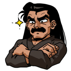  1boy black_hair crossed_arms facial_hair looking_down lowres mustache ranma_1/2 simple_background solo tendou_souun upper_body wanta_(futoshi) white_background 