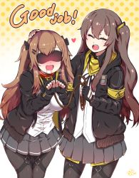 2girls :d ^_^ absurdres bdsm black_gloves blackletter blindfold blush bow breasts closed_eyes collar drooling english_text fang femdom fingerless_gloves girls&#039;_frontline gloves hair_between_eyes hair_bow hair_ornament hat headpat highres hood hooded_jacket jacket leash long_hair multiple_girls ooyun open_mouth pleated_skirt scar scar_across_eye scar_on_face side_ponytail skirt slave smile thigh_strap twintails ump45_(girls&#039;_frontline) ump9_(girls&#039;_frontline) rating:Sensitive score:41 user:danbooru