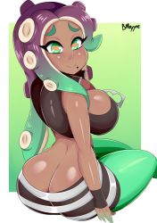 1girl ass bmayyne breasts butt_crack cleavage dark-skinned_female dark_skin female_focus green_eyes highres large_breasts marina_(splatoon) mole nintendo octoling solo splatoon_(series) splatoon_2 tentacle_hair rating:Questionable score:36 user:Ecchi-Addict