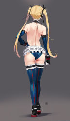 1girl arm_at_side ass back backless_outfit bare_back bare_shoulders black_ribbon blonde_hair blue_one-piece_swimsuit blue_thighhighs collar commentary_request dead_or_alive elbow_gloves facing_away frilled_collar frilled_thighhighs frills from_behind full_body gloves gradient_background grey_background hair_ribbon hand_on_own_hip highres leotard long_hair marie_rose one-piece_swimsuit ribbon signature solo standing swimsuit thigh_gap thigh_strap thighhighs twintails very_long_hair yd_(orange_maru) rating:Sensitive score:170 user:danbooru