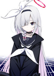  1girl blue_archive colored_inner_hair eudetenis grey_eyes hairband highres long_hair looking_at_viewer multicolored_hair plana_(blue_archive) solo two-tone_hair white_hair  rating:General score:6 user:victusr34