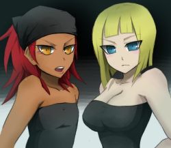  2girls artist_request bare_shoulders breasts dark-skinned_female dark_skin flat_chest huge_breasts karui_(naruto) multiple_girls naruto_(series) naruto_shippuuden samui_(naruto) strapless yellow_eyes  rating:Sensitive score:58 user:dbaez2