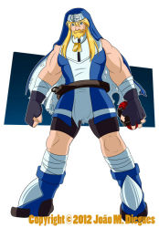 1boy aged_up arc_system_works artist_name bandages beard bike_shorts blonde_hair blue_eyes bridget_(guilty_gear) crossdressing crossdressing_(mtf) dog_tags facial_hair fingerless_gloves gloves guilty_gear habit joao_m._diegues long_hair male_focus manly muscular nun sleeveless solo trap yo-yo rating:Sensitive score:27 user:danbooru