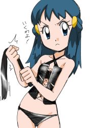  1girl black_panties blue_eyes blue_hair cat_o&#039;_nine_tails creatures_(company) dawn_(pokemon) female_focus game_freak hainchu halter_corset_top navel nintendo panties pokemon pokemon_(anime) pokemon_dppt_(anime) simple_background solo standing underwear white_background  rating:Questionable score:20 user:makutakraahkan