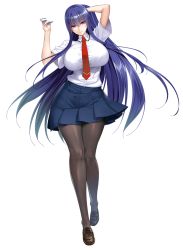 akiyama_rinko aoi_nagisa_(metalder) blue_hair breasts full_body hair_ornament hairclip highres large_breasts lilith-soft long_hair official_art pantyhose purple_eyes school_uniform skirt taimanin_(series) taimanin_rpgx rating:Sensitive score:96 user:deltaonix