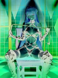  1girl :p absurdres blonde_hair blush boots breasts broken_thumbnail cleavage dominatrix elbow_gloves gloves highres holding holding_whip kannatsuki_noboru knee_boots leather leather_gloves looking_at_viewer sitting solo tongue tongue_out whip 