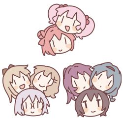 6+girls akaza_akari black_hair blonde_hair blue_hair blush bob_cut bow closed_mouth commentary_request double_bun funami_yui furutani_himawari glasses grey_hair hair_bow hair_bun hair_ornament hairband hairclip ikeda_chitose looking_at_viewer multiple_girls namori oomuro_sakurako open_mouth parallel_hairclips pink_hair ponytail purple_hair red_hair short_hair sugiura_ayano toshinou_kyouko twintails white_background yoshikawa_chinatsu yuruyuri |_| ||_||