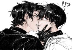  !? 2boys biting biting_another&#039;s_lip black_coat black_eyes black_gloves black_hair black_shirt coat collared_coat collared_shirt gardien_byby gloves hand_on_another&#039;s_chin highres kim_dokja long_sleeves looking_at_another male_focus multiple_boys omniscient_reader&#039;s_viewpoint shirt short_hair simple_background sweatdrop white_background white_coat yaoi yoo_joonghyuk 
