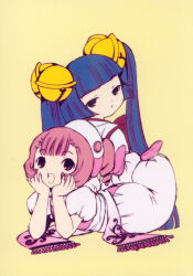  00s 2002 2girls blue_hair chobits clamp closed_mouth highres kotoko_(chobits) long_hair lying multiple_girls official_art open_mouth pink_hair pinup_(style) postcard_(medium) sitting sumomo_(chobits)  rating:General score:10 user:starstellastar