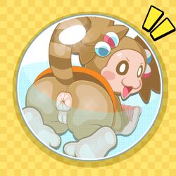  1girl :3 against_glass all_fours anus ass ass_focus bottomless feet furry furry_female hair_ornament kyojiri_loli loli luigifan222 monkey_girl pussy sega smile soles super_monkey_ball tail thick_thighs thighs twintails upskirt yanyan_(super_monkey_ball) 