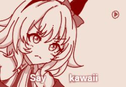  1girl animal_ears animated animated_png bow brown_theme commentary_request crossover curren_chan_(umamusume) ear_bow horse_ears horse_girl lowres macross mecha monochrome robot shiodanx solo translation_request umamusume upper_body 