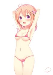 1girl bikini female_focus gochuumon_wa_usagi_desu_ka? highres hoto_cocoa micro_bikini open_mouth orange_hair piripun purple_eyes short_hair simple_background solo standing swimsuit white_background rating:Sensitive score:33 user:danbooru