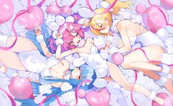  3girls :d ahoge animal_ears ankleband anno_aano balloon bare_shoulders barefoot black_eyes blonde_hair blunt_bangs blunt_ends blush bow breasts buro_(muse_dash) cleavage closed_eyes collar covered_navel detached_collar fake_animal_ears fake_tail fang fur_wrist_cuffs hair_bow hair_ornament heart heart_balloon highres large_breasts leotard long_hair looking_at_viewer lying marija_(muse_dash) medium_breasts multicolored_hair multiple_girls muse_dash official_art on_back on_side open_mouth parted_lips pink_bow pink_eyes pink_hair pink_ribbon pink_streaks playboy_bunny ponytail rabbit rabbit_ears rabbit_tail ribbon rin_(muse_dash) second-party_source short_hair short_twintails single_thighhigh skin_fang smile strapless strapless_leotard streaked_hair tail thighhighs twintails very_long_hair white_ankleband white_bow white_collar white_leotard white_thighhighs white_wrist_cuffs wing_hair_ornament wrist_cuffs  rating:Sensitive score:7 user:danbooru