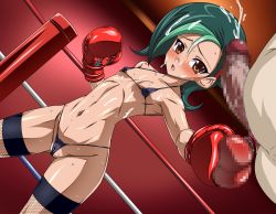 1boy 1girl ass ball_busting bare_shoulders bdsm bikini black_bikini black_thighhighs blush body_blush bondage bound boxing_gloves boxing_ring breasts brown_eyes cameltoe cbt censored cleavage covered_erect_nipples cum cum_on_body cum_on_breasts cum_on_hair cum_on_stomach cum_on_upper_body ejaculation facial fat_mons fishnet_thighhighs fishnets gloves green_hair hair_bun hair_ornament hair_ribbon hajime_shindo hetero highres hitting konami large_penis large_testicles lips micro_bikini mizuki_kotori_(yu-gi-oh!) multicolored_hair navel partially_visible_vulva penis pink_lips red_background red_gloves ribbon shiny_clothes shiny_skin side_hair_bun sideboob single_hair_bun small_breasts sweat swimsuit testicles thick_thighs thighhighs thighs tongue two-tone_hair underboob violence yu-gi-oh! yu-gi-oh!_zexal rating:Explicit score:35 user:BigStudBen