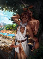 1boy 1girl age_difference breasts cuddling erection foliage from_behind groping karasuh kid_icarus large_penis nintendo nipples palutena penis pit_(kid_icarus) river robe shota testicles rating:Explicit score:116 user:Bullprop