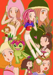 absurdres asin child claws closed_eyes digimon digimon_(creature) digimon_adventure_02 happy hat heart highres looking_at_viewer one_eye_closed open_mouth palmon sharp_teeth smile sparkle tachikawa_mimi tail teeth wink