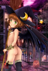 1girl absurdres ass bat_wings brown_hair cardcaptor_sakura green_eyes halloween halloween_costume hat highres kinomoto_sakura loli looking_at_viewer mutsuki_(moonknives) no_bra no_panties no_pants source_request wings witch_hat rating:Explicit score:116 user:TOSJedi