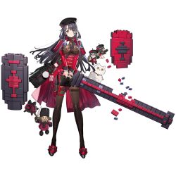 1girl black_bag black_hair black_hat black_skirt bra_visible_through_clothes breasts character_doll dinergate_(girls&#039;_frontline) doll full_body game_cg girls&#039;_frontline girls&#039;_frontline_neural_cloud hat highres holding holding_sword holding_weapon huge_weapon large_breasts lego lewis_(girls&#039;_frontline) lewis_(neural_cloud) long_hair official_art parted_lips skirt solo standing starshadowmagician sword tachi-e third-party_source transparent_background weapon yellow_eyes