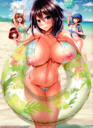 4girls arms_up artist_name ball baseball_cap beach bikini blush bodypaint breasts brown_eyes brown_hair censored cleft_of_venus cloud doumou green_bikini green_eyes hat huge_breasts huge_filesize innertube jacket large_areolae large_breasts looking_at_viewer multiple_girls naked_paint nipples nude one-piece_swimsuit open_clothes open_jacket open_mouth original paint painted_clothes pink_one-piece_swimsuit purple_eyes pussy red_eyes red_hair sarashi scan short_hair sky smile swim_ring swimsuit wet white_bikini rating:Explicit score:81 user:Graviteer