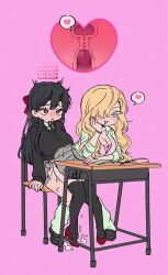 1futa 1girl animated animated_gif ankle_warmers black_hair blonde_hair blue_eyes bow bowtie bracelet breasts censored chair cleavage degrees_of_lewdity desk futa_with_female futanari hand_on_own_face high_heels jewelry large_breasts long_hair penis player_character_(degrees_of_lewdity) pussy pussy_juice red_eyes sansuke3939 school_uniform sex sex_from_behind shoes sitting sitting_on_lap sitting_on_person skirt thighhighs tongue tongue_out whitney_(degrees_of_lewdity) rating:Explicit score:368 user:CovArd