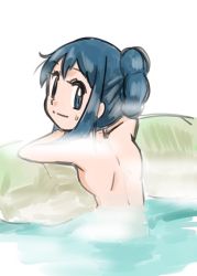  1girl blue_eyes blue_hair creatures_(company) dawn_(pokemon) female_focus game_freak hainchu nintendo nude onsen pokemon pokemon_(anime) pokemon_dppt_(anime) sitting solo steam  rating:Questionable score:26 user:makutakraahkan