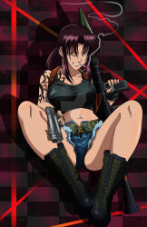 1girl absurdres black_lagoon breasts highres large_breasts long_hair madcatstudios midriff navel ponytail revy_(black_lagoon) solo