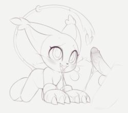  1girl :3 after_fellatio all_fours animal_ears animal_nose barefoot blush breath cat_ears cat_girl cat_tail claws cum cum_in_mouth cum_on_tongue cum_string digimon digimon_(creature) disembodied_penis erection fang flat_chest full_body fur-tipped_tail furry furry_female gloves grey_background greyscale happy heart hetero kekitopu loli looking_at_another monochrome nude open_mouth paw_gloves penis raised_eyebrows simple_background sketch smile solo_focus tail tail_ornament tail_ring tailmon testicles tongue tongue_out uncensored whiskers 