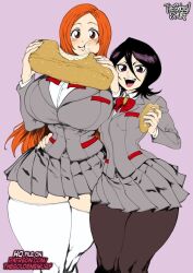  2girls bleach breasts eating huge_breasts inoue_orihime kuchiki_rukia multiple_girls smile the_golden_smurf  rating:Sensitive score:3 user:jojosstand