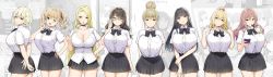 6+girls :o absurdres aimi_(sky-freedom) akane_(sky-freedom) arms_behind_back black_bow black_bowtie black_choker black_hair black_skirt blonde_hair blue_eyes blush bow bowtie breasts brown_eyes brown_hair bubble_tea button_gap cellphone character_request choker cleavage closed_mouth clothes_lift collared_shirt commentary cowboy_shot crossed_arms cup curvy double_w dress dress_lift drinking_straw ear_piercing glasses glasses_onee-san_(sky_(freedom)) grey_eyes grey_skirt hair_behind_ear hair_bun hair_ornament hairclip hand_on_own_hip hand_up hands_up high_ponytail highres hime_cut himeko_(sky-freedom) hinano_(sky-freedom) holding holding_phone huge_breasts joshi_kousei_rich_thots kaori_(sky-freedom) large_breasts lineup long_hair looking_at_viewer middle_finger miniskirt mio_(sky-freedom) mole mole_under_mouth multiple_girls nail_polish one_eye_closed open_mouth original parted_lips partially_unbuttoned phone piercing pink_eyes pink_hair pleated_skirt ponytail purple_eyes red_scrunchie rena_(sky-freedom) riko_(sky-freedom) school_uniform scrunchie semi-rimless_eyewear shirt shirt_tucked_in short_hair short_sleeves short_twintails sidelocks single_hair_bun skirt sky-freedom smartphone smile standing thighs twintails untucked_shirt v w white_shirt yellow_eyes yui_(sky-freedom) yurie_(sky-freedom) rating:Questionable score:251 user:danbooru