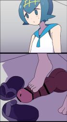 1boy 1girl animated bar_censor barefoot blue_eyes blue_hair blush censored commission cum cum_on_body cum_on_feet dark-skinned_male dark_skin ejaculation foot_focus footjob hair_ornament lana_(pokemon) loli looking_down multiple_views nintendo parted_lips penis pointless_censoring pokemon pokemon_sm sandals sleeveless smile solo_focus sweatdrop taraba_(fmed3338) testicles toes unworn_sandals video rating:Explicit score:579 user:MonsieurCinq
