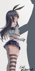  1boy 1girl akatsuki_(kancolle) ass black_neckerchief black_panties blue_sailor_collar blue_skirt breasts clothing_cutout commentary_request cosplay crop_top eckert&amp;eich elbow_gloves gloves hair_between_eyes highleg highleg_panties highres kantai_collection long_hair messy_hair microskirt neckerchief nipple_piercing nipples panties piercing purple_eyes purple_hair sailor_collar shimakaze_(kancolle) shimakaze_(kancolle)_(cosplay) silhouette skirt small_breasts striped_clothes striped_thighhighs thighhighs thong twitter_username underwear white_gloves  rating:Questionable score:49 user:danbooru