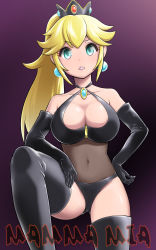  1girl alternate_costume aqua_eyes bdsm blonde_hair bondage bondage_outfit boots bound collarbone commentary_request crown dominatrix earrings elbow_gloves gloves gradient_background highres jewelry latex latex_gloves latex_legwear mario_(series) navel nintendo ponytail princess_peach purple_background solo sphere_earrings thigh_boots thighhighs zibundazenbu  rating:Questionable score:77 user:danbooru