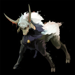  bell black_background blood blood_drip chirin chirin_no_suzu dripping full_body hooves horns looking_at_viewer no_humans sheep solo uninori wet yellow_eyes 