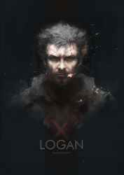  10s 1boy beard black_hair blood blood_on_face burning_clothes cigar facial_hair fire grey_hair highres logan_(film) logan_(movie) logo looking_at_viewer male_focus manly marvel miv4t old old_man smoke solo upper_body wolverine_(x-men) wrinkled_skin x-men x-men_film_series 